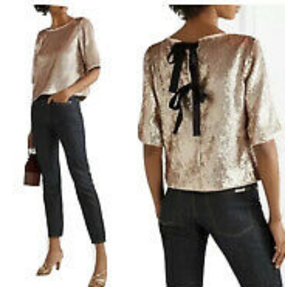 J. Crew bow back sequin top in rose gold size 4